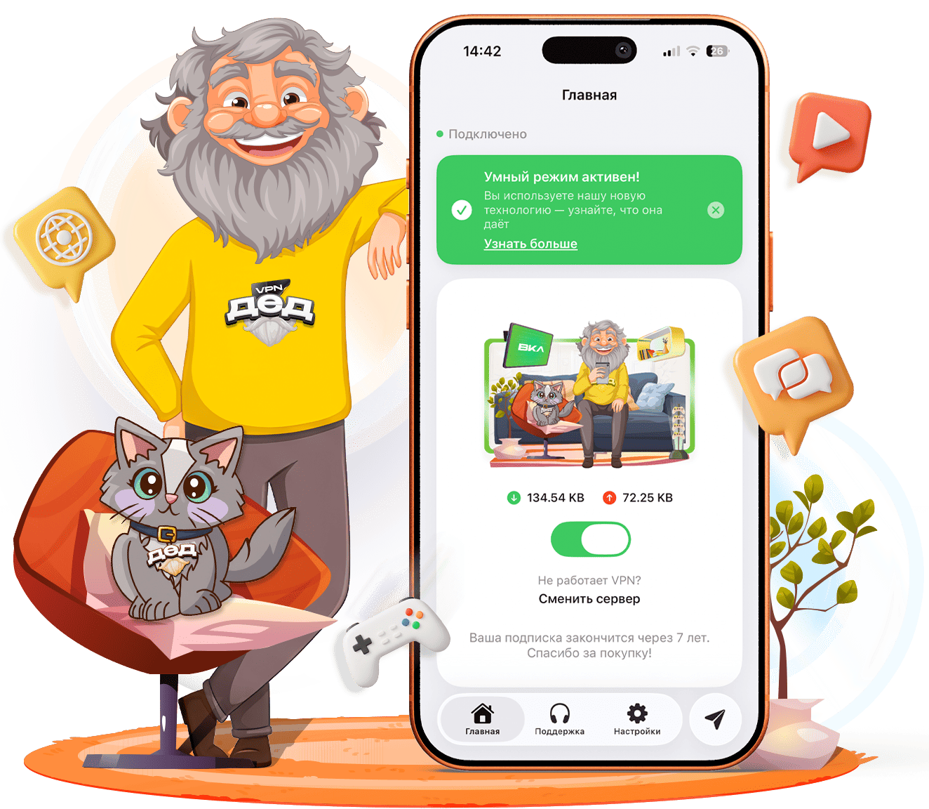 Дед VPN VPN приложение - интерфейс быстрого и быстрого подключения для iOS и Android